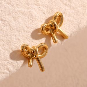 2024 Sweet mignon Boucles d'oreilles à bowknot en argent en argent en acier inoxydable boucles d'oreilles en acier en acier inoxydable bijoux pour femmes filles