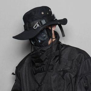 2024 Tactical Techwear Style Ribbon Metal Backle DrawString Bucket Men Men Outdoor Fishor Climbing Hip Hop Punk Hat 240415