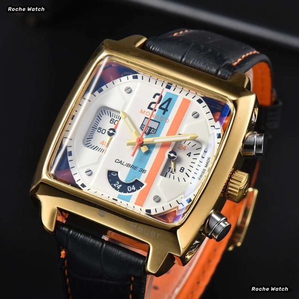 2024 Tag Monaco Watch Tags originaux Heure Watch Mens Watch Monaco Caliber Gulf Movement Watches Real Leather Strap Wrists Montre Chronograph Luxury Watch 352