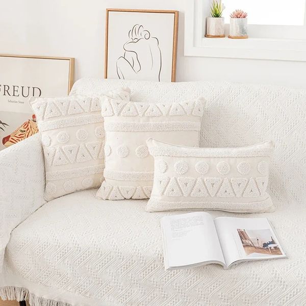 2024 Tassels Coushion Cover 45x45cm/30x50cm Beige White Pillow Covers Case de almohada decorativa Casa Square Boho Decor MacRame Pillow Escasa1.