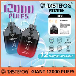 2024 Tastefog GIANT 12000 bouffées de vape jetable 12k bouffée 2% bobine de maille LED contrôle du flux d'air de l'e-cigarette jetable
