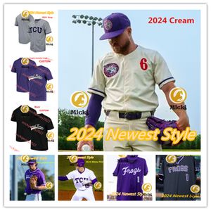 2024 TCU Baseball Jersey Sam Stoutenborough Ben Abeldt Cohen Feser Chase Hoover Jax Traeger Justin Hackett TCU Maillots de grenouilles à cornes