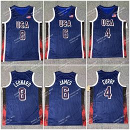 2024 Equipo de EE. UU. Kawhi Leonard James Stephen Curry Dream Team US Mens Blue Basketball Jerseys Paris NUEVO