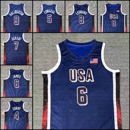 2024 Team USA Kawhi Leonard James Stephen Curry Tyrese Haliburton Kevin Durant Anthony Edwards Dream Team Us Mens Blue Basketball Jerseys Paris New