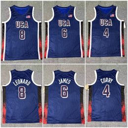 2024 Team USA Kawhi Leonard James Stephen Curry Dream Team Us Mens Blue Basketball Jerseys Paris LeBron Anthony Davis Bam Adebayo Devin Booker Edwards Joel Embiid