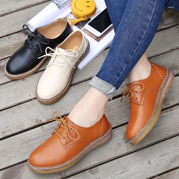 2024 les chaussures décontractées 573 femme Oxford plat en cuir uni rond blanc