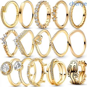 2024 Le nouveau dernier 925 Silver Women Fit Ring Original Heart Crown Fashion Rings Gold plaqué zircon Sparkling Princess Wishbone