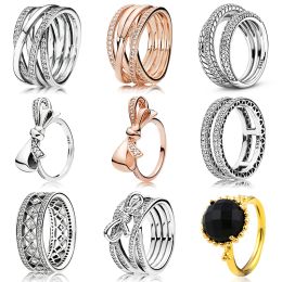 2024 De nieuwe nieuwste nieuwe 925 Sterling Silver Ring gecombineerd met Triple Ring Snake Chain Pattern Crystal Ring Crown cadeau voor vrouwen