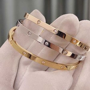 2024 Dunne nagel elastische armband voor mannen en vrouwen Premium 18k Rose Gold Love Heren Dames Diamant Set Breed Smal Geel Paar Licht Luxe