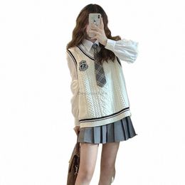 2024 trois pièces nouveau style coréen JK uniforme doux style décontracté manches tricot gilet chemisier jupe courte plissée ensemble uniforme w94 c1RC #