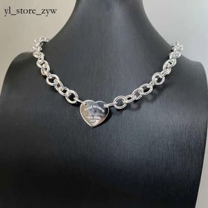 2024 Tiffancy ketting ontwerper sterling zilver T familie perzik hart hanger dikke ketting Ot ketting dames hartvormig sleutelbeen luxe veelzijdige stijl 8991