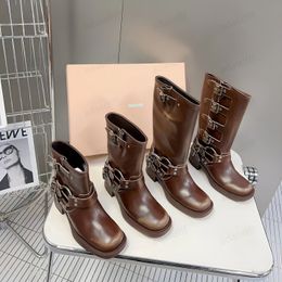 2024 Top diseñador Miumiiu Boots Shoe Knight Boots Low Heel Mm Fashion Elegant Women's Sir House Party 35-40