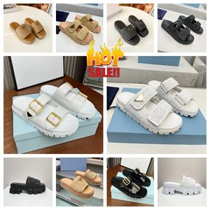 2024 Top Designer Sandal Femme Crochet Diapositives Noir Blanc Plate-forme Coins Paille Plateforme Pantoufle Été Plat Confort Mule Plage Piscine Deux Sangles