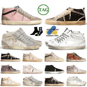 2024 Top Fashion Designer Casual Chaussures Mid Star Gold Studs Rose Zebra Italie Marque Daim Cuir À La Main Glitter Argent Vintage Flat Ball Baskets Baskets Vintage