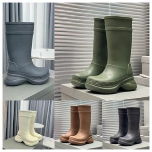 2024 Top Luxury Designer Kids Crocse Echo Clog Summer Tall Rain Boots Knie-High Round Toe 6 cm platform Rubber Sole Unisex Fashion Casual Couple Shoes Factory Footwear