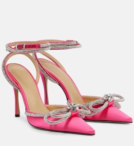 2024 Top Luxury Mach Mach Women Sandals Chaussures Double arc Satin Crystal Embelli les talons hauts Silk-Satin Pumps Toe Pory Party Gladiator Sandalias