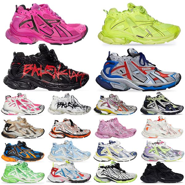 2024 Top OG Track Runners 7.0 para mujer Zapatos de vestir para hombre Graffiti Negro Fluo Verde Borgoña Cuero Libre Gris Luz Púrpura Neón Amarillo Blanco Plataforma Zapatillas de deporte