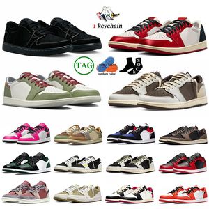 2024 TOP QAULITY 1S Low Mens Designer 1 Flat Basekrtball Sheos Big Size 12 13 Mocha Année de la maison Dragon Balck Phantom UNC Men Femmes Lows Trainers Sports