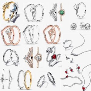2024 Topkwaliteit 925 zilveren trouwringen voor vrouwen designer vakantiecadeau DIY fit Pandoras Love Mom Sieraden Ring ketting oorbellen armband Set met originele doos