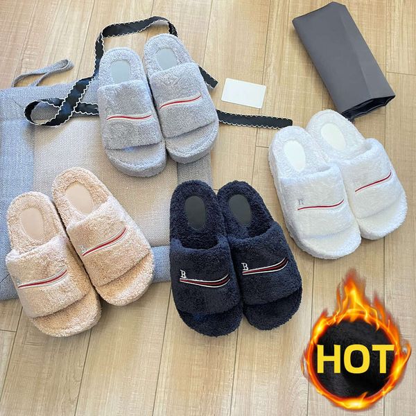 2024 Top Qualité Designer Luxe Femmes Pantoufles Dames Hiver Laine Diapositives Fourrure Fluffy Furry Lettres Chaudes Sandales Confortable Fuzzy Fille Flip Flop Slipper