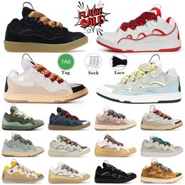 2024 Top Quality Lanvlies Mesh tissé Chaussures à lacets Style des années 90 extraordinaires en cuir gaufré Curb Baskets Hommes Femmes en cuir de veau nappa Semelle plate-forme Logo Taille 35-45