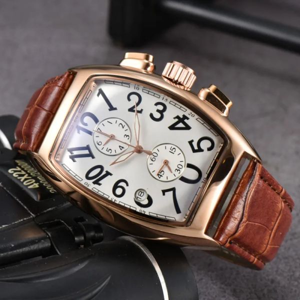 2024 Tops Luxury Brown Leather Quartz Watch Men's Men's Inneildless Automatic Sports Mens Self Wind Watches Tourbillon Male Male