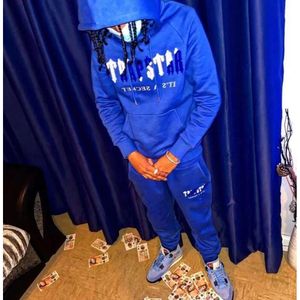 2024 Trainingspakken Casual Trapstar Man Set Chenille Decoded Streetwear Trainingspak Met Capuchon Helder Oogverblindend Blauw Wit Geborduurd Mode Motion Design kgi556