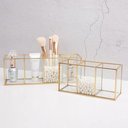 2024 Transparent Glass Makeup Brush Storage Box Gold Cosmetics Container Ring Pencil Lipstick Holder Make Up Brushes Organizer for makeup