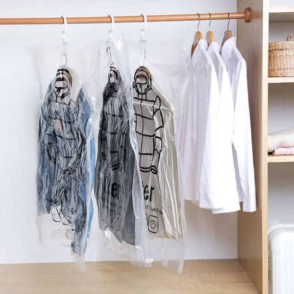 2024 Sacs à vide transparents pour vêtements Hanging Closet Armoire Organisateur Zip Lock Luggage Trave