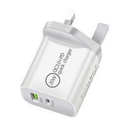 2024 Chargeur mural adaptateur de voyage 20W PD 3.0 USB C à C Câble adaptateur de fiche d'alimentation rapide pour iPhone Samsung Huawei Xiaomi Us Us Plug White Color 100pcs / Box