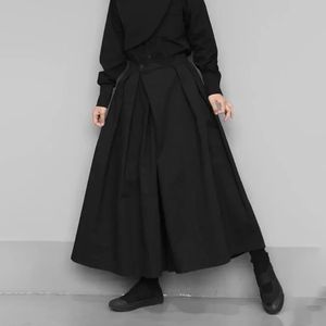 2024 Trendy gotische donkere stijl losgeknipte hakama broy brede been broek groot formaat ontwerp gevoel samurai broek heren kleding 240520