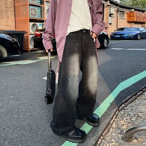 2024 peinture tendance point pantalon papa lâche noir gris pantalon décontracté streetwear hiphop jeans denim mens mens pantalon homme jean 240420