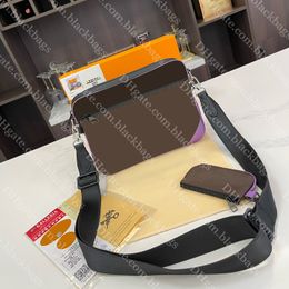 2024 Trio Messenger Bag Designer Mens Crossbody Bag Grandes bolsos de hombro de negocios Cuero de lujo Tres en una billetera con monedero