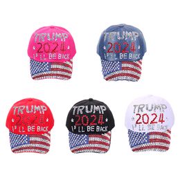 2024 Trump Cowboy Hat Outdoor Casual Diamond Baseball Tap Capas de pico de pico de la tapa de sol ajustable