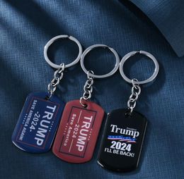 2024 Trump Key Chain Us Party Funst President Election Flag Hanger Roestvrij staal Tags Ill Wees Back Keyring SN5975