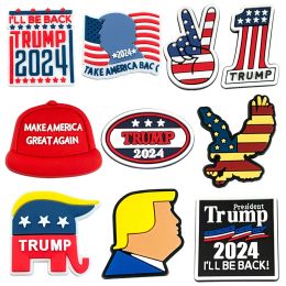 2024 Trump -serie voor Cartoon Shoe Charms Accessoires voor klassieke Clog Party Shoe Decoration Kids Gifts