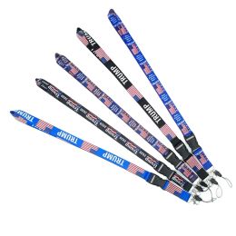 2024 Trump US Flag lanyard Chest Card Party Gift Strap Removable Flags Of The United States Key Chains String Save America Again