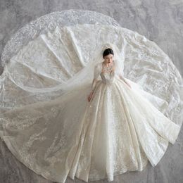 2024 TULLE Mooie bruidjurken Nieuwe mode -appliques kanten trouwjurken Vintage Boho Wed Dress Vestido de Noiva Robe de Mariee Backless Sweep Train Wedding Trowns