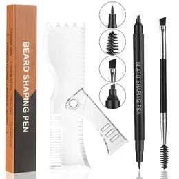 2024 Two-in-one Four-pronged Pointed Men's Beard Filler Pen and Rotating Beard Molding Board Comb Ruler Combinationrotating beard comb set