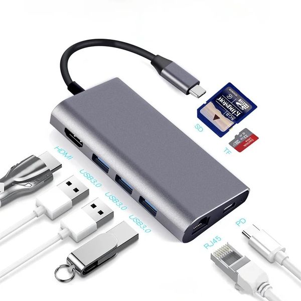 2024 Type C à Gigabit RJ45 HDMI compatible USB C 3.0 SD TF Card Reader Hub pour MacBook Samsung Dex TV Nintendo2.pour Samsung Dex HDMI compatible Hub