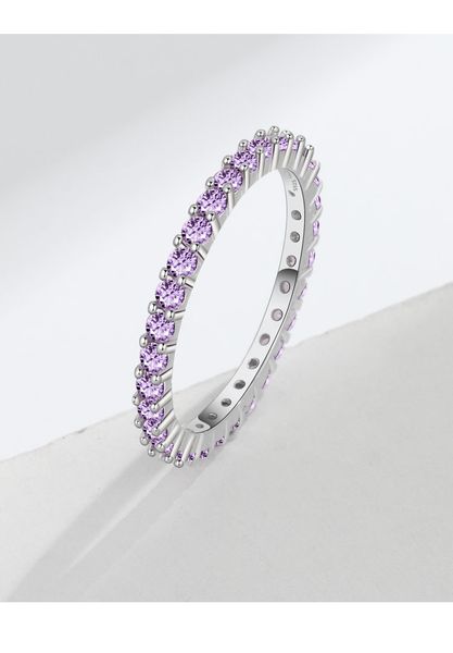 2024 Bagues de mariage uniques Bijoux de mode simples en argent sterling 925 Coupe ronde Améthyste CZ Diamant Zircon Fête Femmes Promesse Bague de fiançailles Cadeau