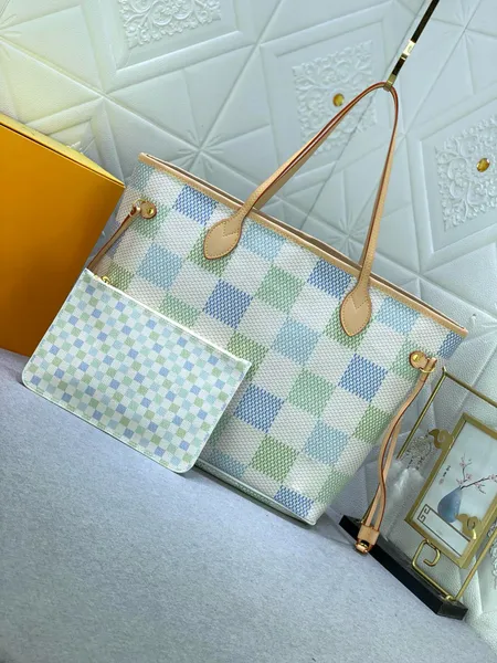 2024 Actualización N40668 M40995 Rosa Verde Damier Diant Lienzo Renderizado Mujeres Casual Totes Bolsa Neve Rfull Crossbody Bolsas de moda de lujo Tamaño 31 cm Bolso de marca superior