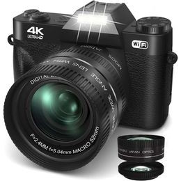 2024 Caméra numérique 4K 56MP améliorée pour la photographie UikiCon Blog Camera avec 180 ﾰ Flip Screen, WiFi, 16x Zoom numérique, objectif 52 mm, 2 piles, carte TF 32 Go, noir