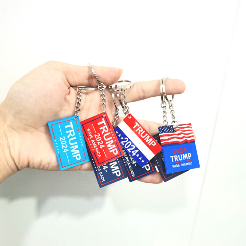 2024 élection américaine porte-clés pendentif décor à la maison TRUMP campagne Slogan porte-clés en plastique