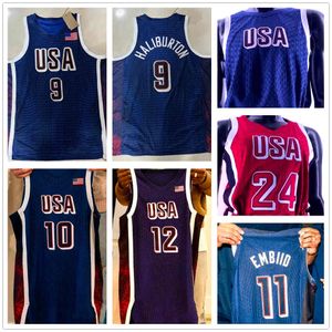 2024 US USAOLYMPICS BASKBALL JIENS 4 STEPHEN CURRY 6 LEBRON JAMES 7 KEVIN DURANT 8 Leonard 11 Embiid 12 Holiday 5 Edwards 9 Haliburton 15 Booker 10 Tatum 14 Davis