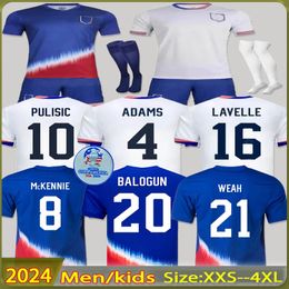 2024 USA Soccer Jerseys Copa America Uswnt Kids Kit 24/25 Player Version Home Away Football Shirts Pulisic Smith Morgan Balogun Musah McKennie Adams Men