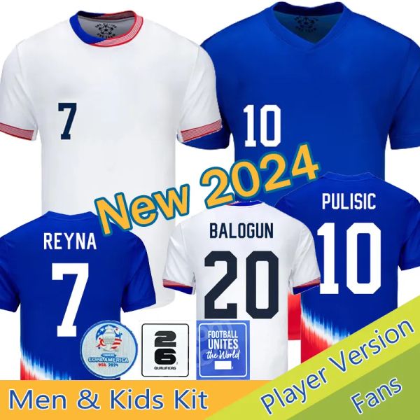 2024 Jerseys de fútbol de EE. UU. Copa América Mujer Kits Kits 24 25 Versión de jugador Home Away Football Wishs Pulisic Smith Morgan Balogun Musah McKennie Adams Hombres