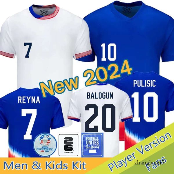 2024 Jerseys de fútbol de EE. UU. Copa América Woman Kids Kit 24 Versión de 25 jugadores Camisetas de fútbol Away Pulisic Smith Morgan Balogun Musah McKennie Adams M 247