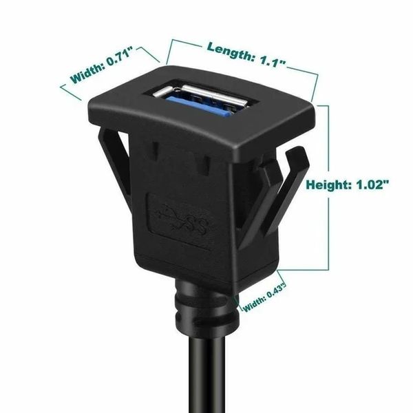 2024 USB 3.0 Cable de extensión de montaje de lavado de panel con hebilla para el camión de automóviles Dashboard de la motocicleta del camión 1 m Extensión del panel USB