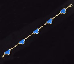 Bracelet à breloques en or 2024 V, qualité de luxe, avec pierre bleue naturelle, plaqué or 18 carats, avec boîte à timbres, PS3842A
